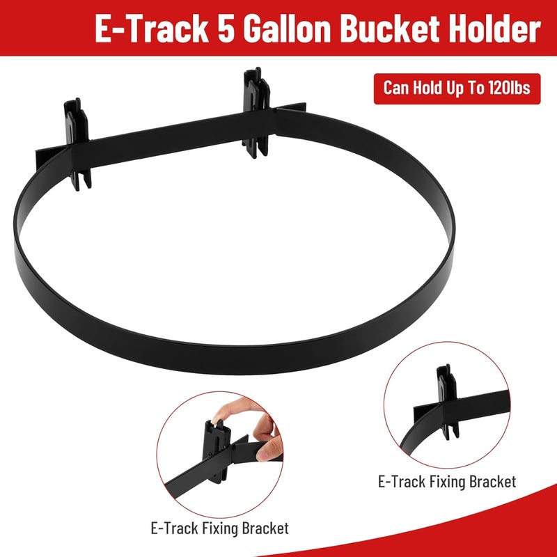 DEETI E-Track Bucket Holder for 5 Gallon Buckets, Heavy Duty Steel Track Bracket with Strap, Compatible with E-Track Systems for Trailers, Garages, Workshops, Powder-Coated Finish (Pack of 2) - Image 2
